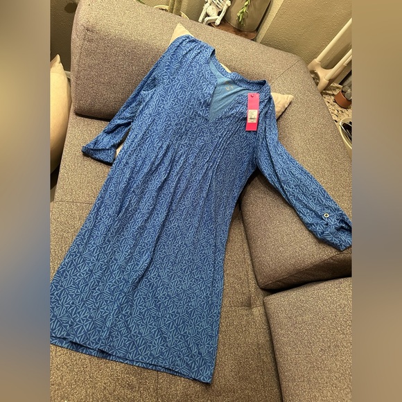 NWT Lilly Pulitzer Sz M Fairfax 3/4 Sleeve Cotton Dress in Blue - New With Tags - Picture 6 of 11